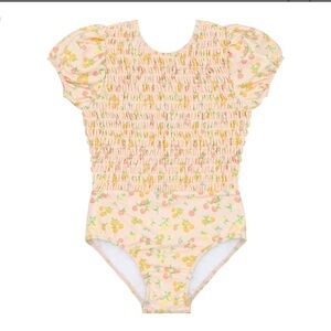 MINNOW SWIM citrus grove puff sleeve smocked one piece SIZE 1